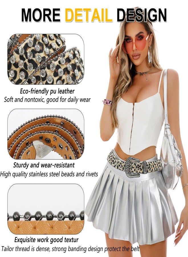 EVERBLTING Rhinestone Belt Leopard Print Bling Belts Men Women Leopard Rhinestone Belt Western Cowgirl BB Belts Y2k 115 - Image 5